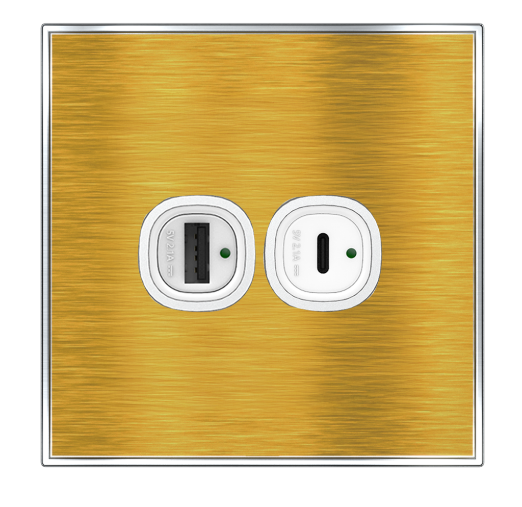YULE 4.2Amp. 2Gang Type-A+C USB Charger Outlet Gold