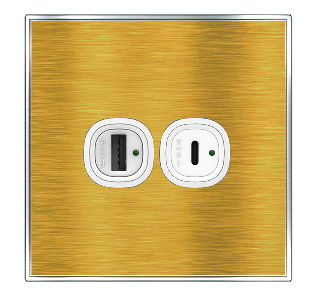 YULE 4.2Amp. 2Gang Type-A+C USB Charger Outlet Gold