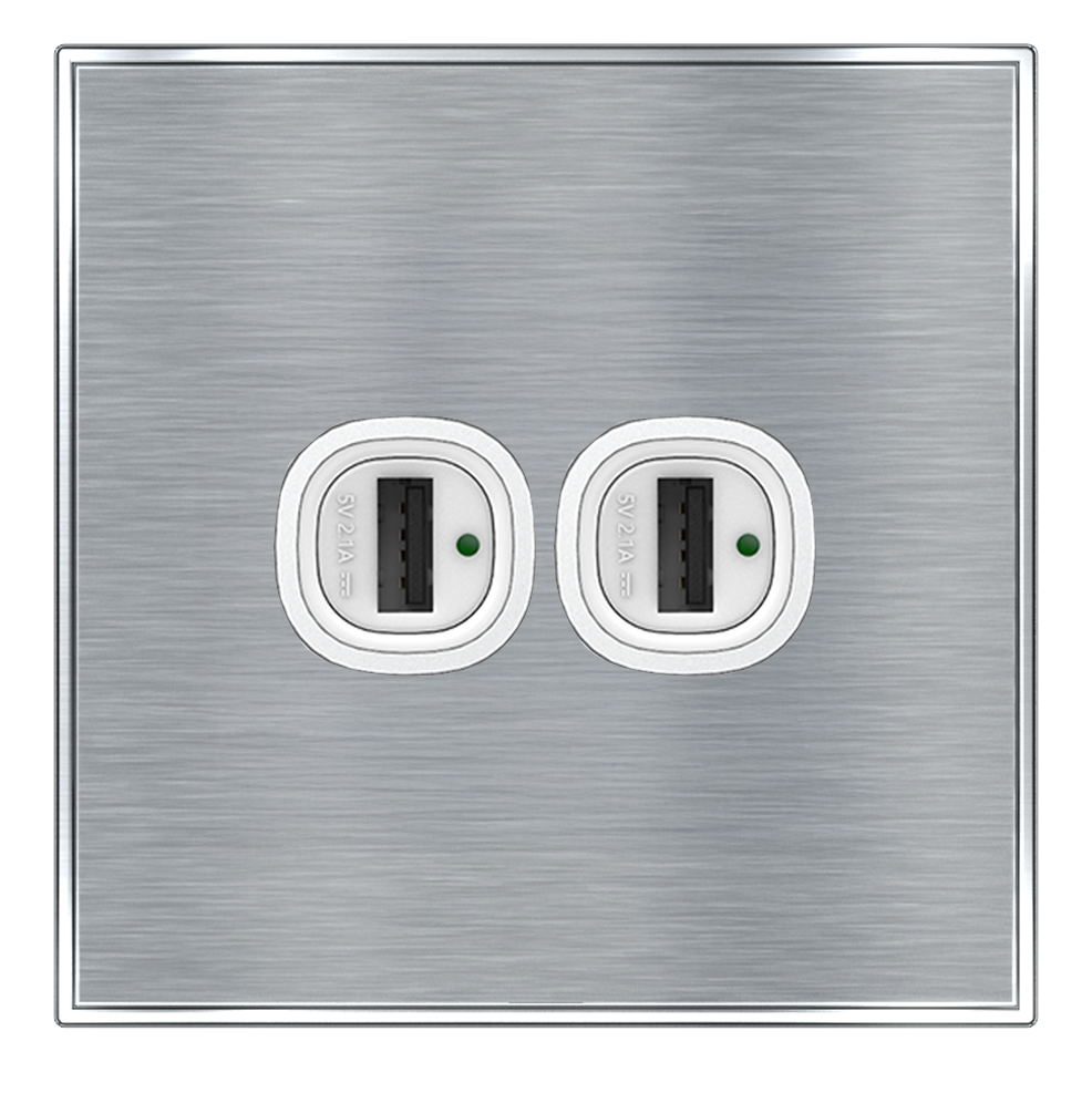 YULE 2.1Amp. 2Gang Type-A USB Charger Outlet Silver
