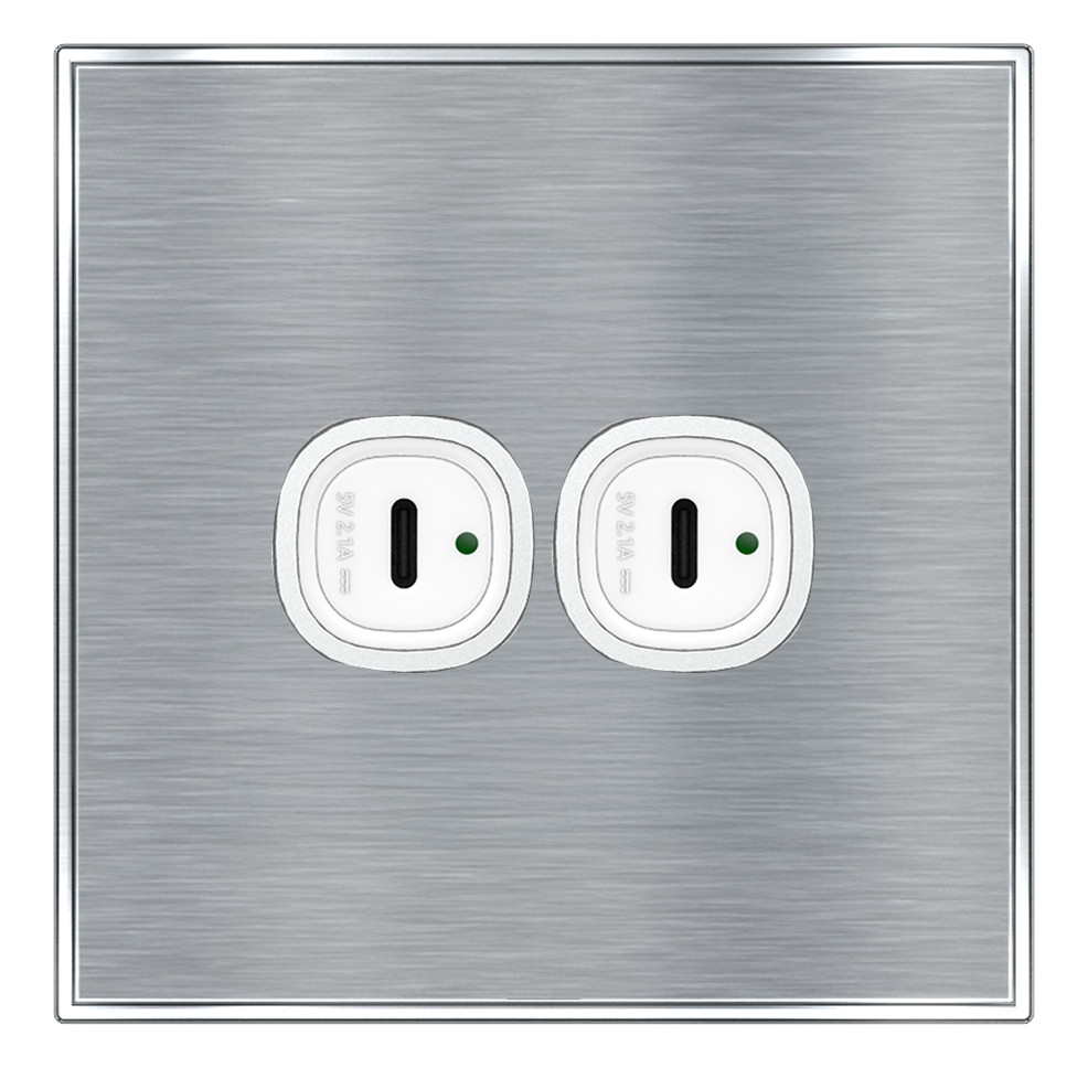 YULE 2.1Amp. 2Gang Type-C USB Charger Outlet Silver