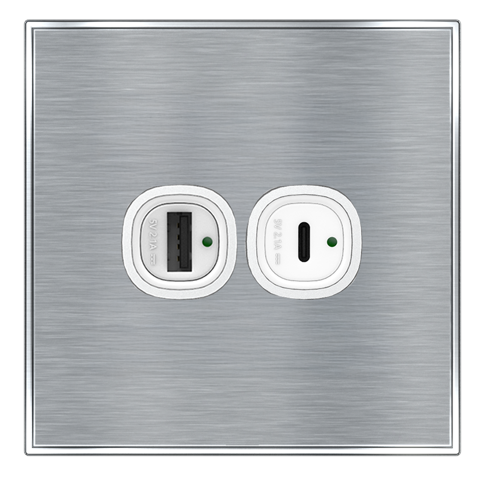 YULE 4.2Amp. 2Gang Type-A+C USB Charger Outlet Silver