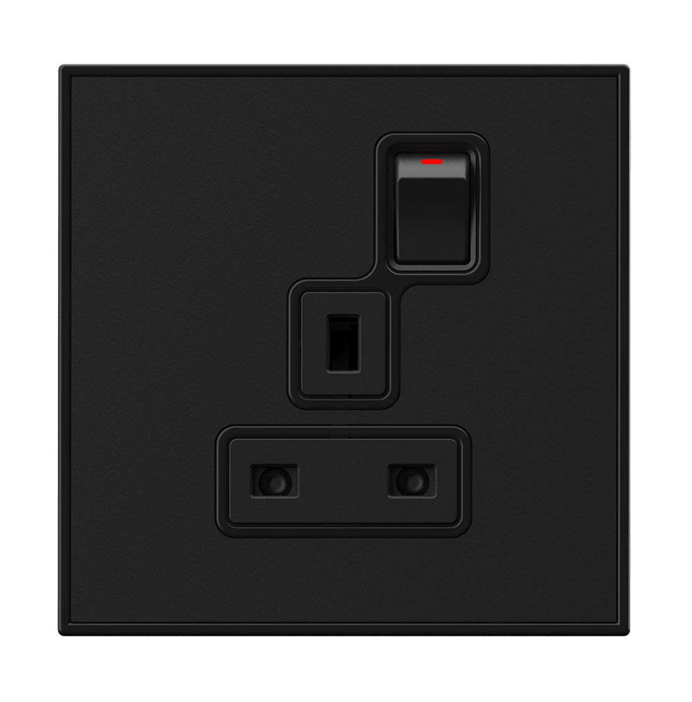 YULE 13Amp. Single Switched Socket Outlet Black