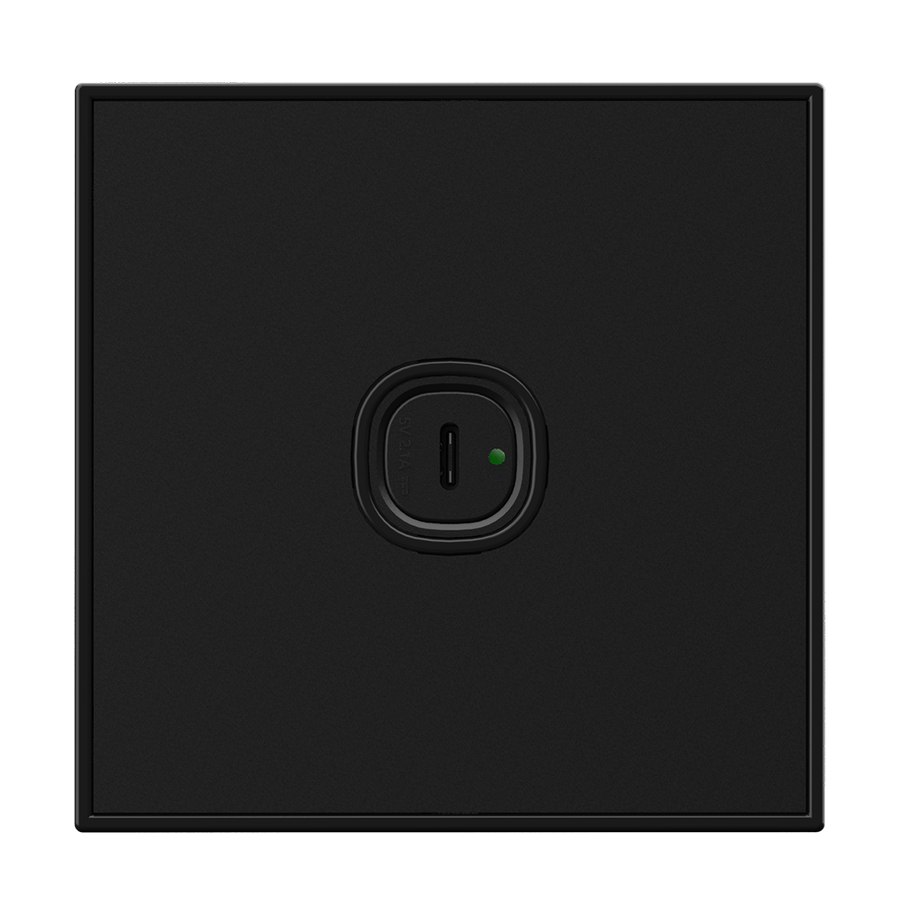 YULE 2.1Amp. 1Gang Type-C USB Charger Outlet Black