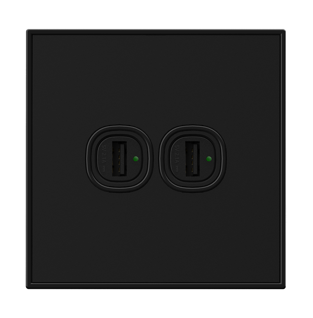 YULE 2.1Amp. 2Gang Type-A USB Charger Outlet Black