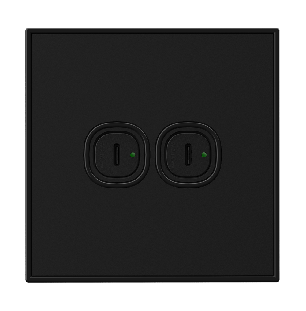 YULE 2.1Amp. 2Gang Type-C USB Charger Outlet Black