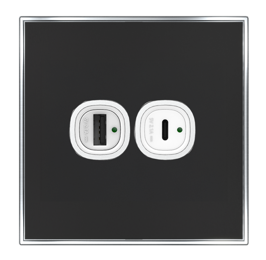 YULE 4.2Amp. 2Gang Type-A+C USB Charger Outlet Black