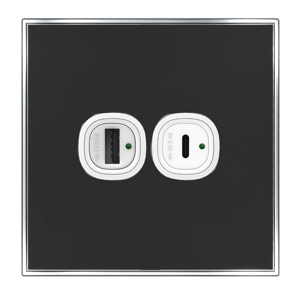 YULE 4.2Amp. 2Gang Type-A+C USB Charger Outlet Black