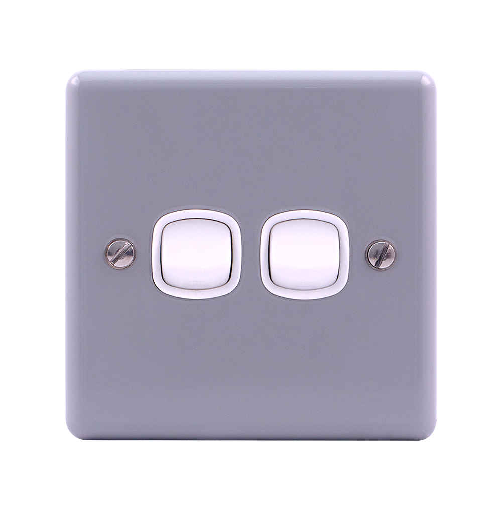 METAL CLAD 10Amp. 2Gang 1Way Switch with Mounting Box Grey