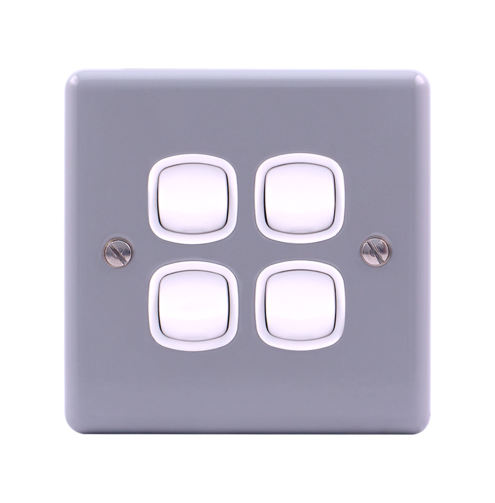 METAL CLAD 10Amp. 4Gang 2Way Switch with Mounting Box Grey