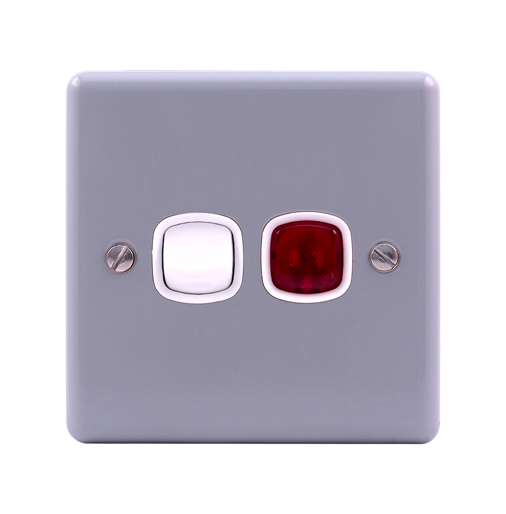 METAL CLAD 20A Double Pole Switch with Indicator with Mounting Box Grey