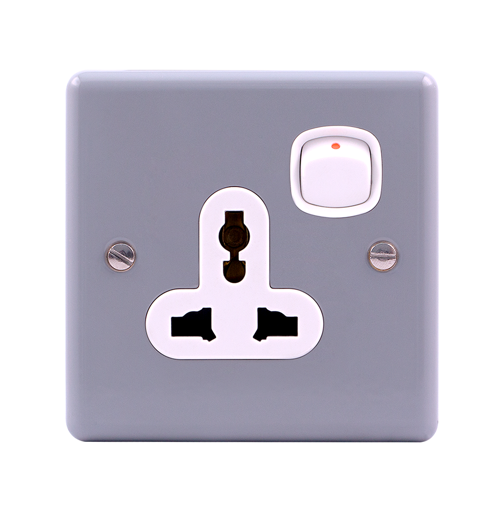 METAL CLAD 13Amp. Single Multi Switched Socket Outlet with Mounting Box Grey