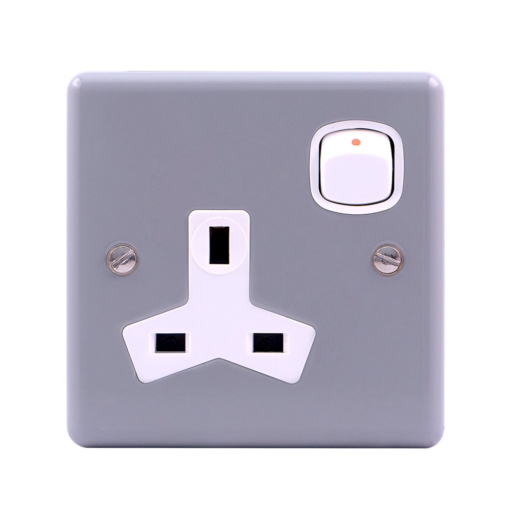 METAL CLAD 13Amp. Single Switched Socket Outlet with Mounting Box Grey