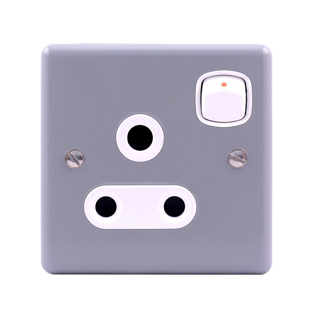 METAL CLAD 15Amp. Single Switched Socket Outlet with Mounting Box Grey