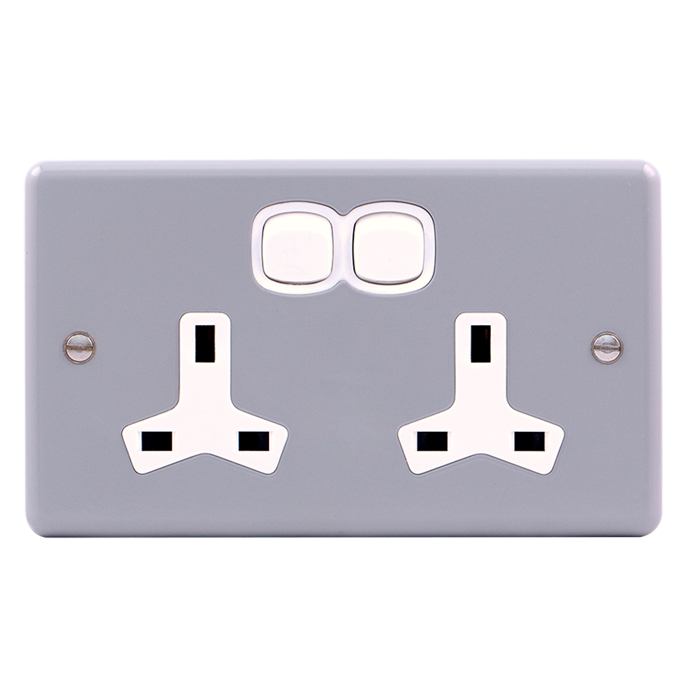 METAL CLAD 13Amp. Twin Switched Socket Outlet with Mounting Box Grey