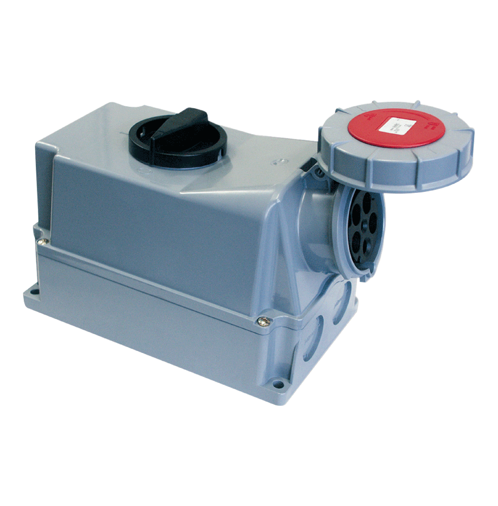 ATLANTIS CEE Series 63Amp. 230V IP67 2P+E Switched Interlocked Socket Wall Mounted 50/60Hz – 6h