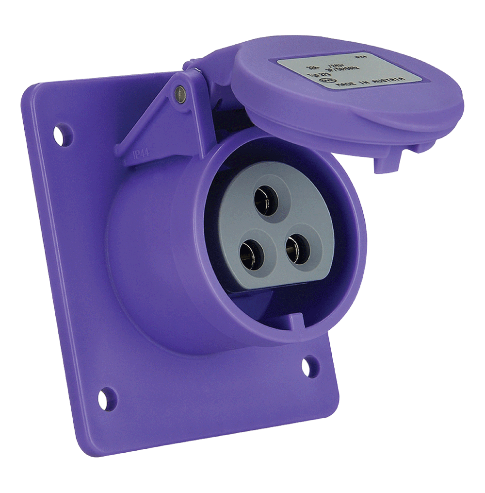 ATLANTIS CEE Series 16Amp. 24V 3Pole IP44 Extra Low Voltage Flange Socket Straight 50/60Hz