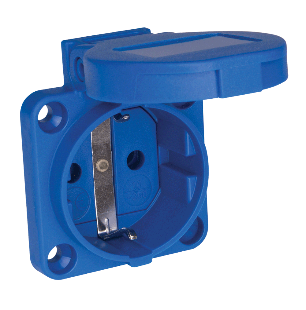 ATLANTIS CEE Series 16Amp. 250V 2Pole IP54 Panel Mounted Schuko Socket (screws Side-Connection) 50/60Hz