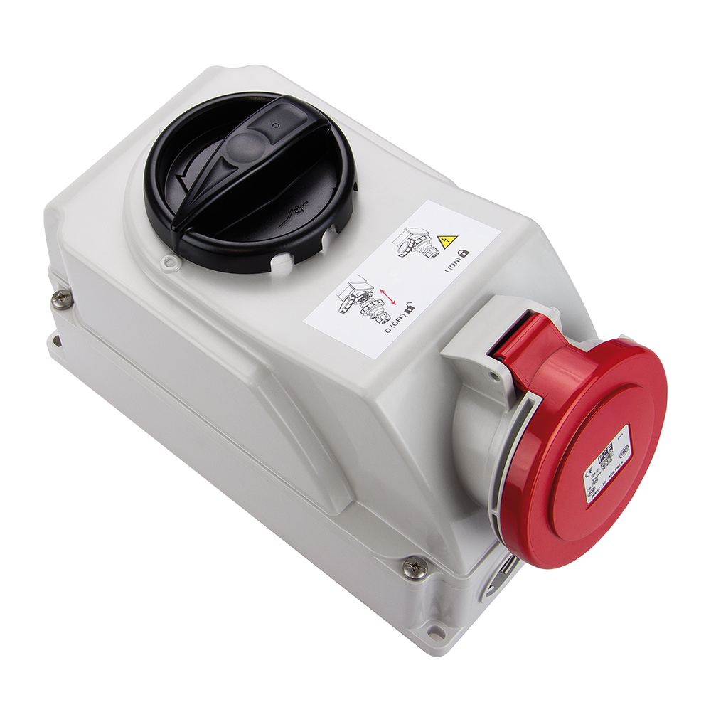 ATLANTIS CEE Series 16Amp. 400V IP44 5Pole Switched Interlocked Socket with Din-Rail 50/60Hz – 6h