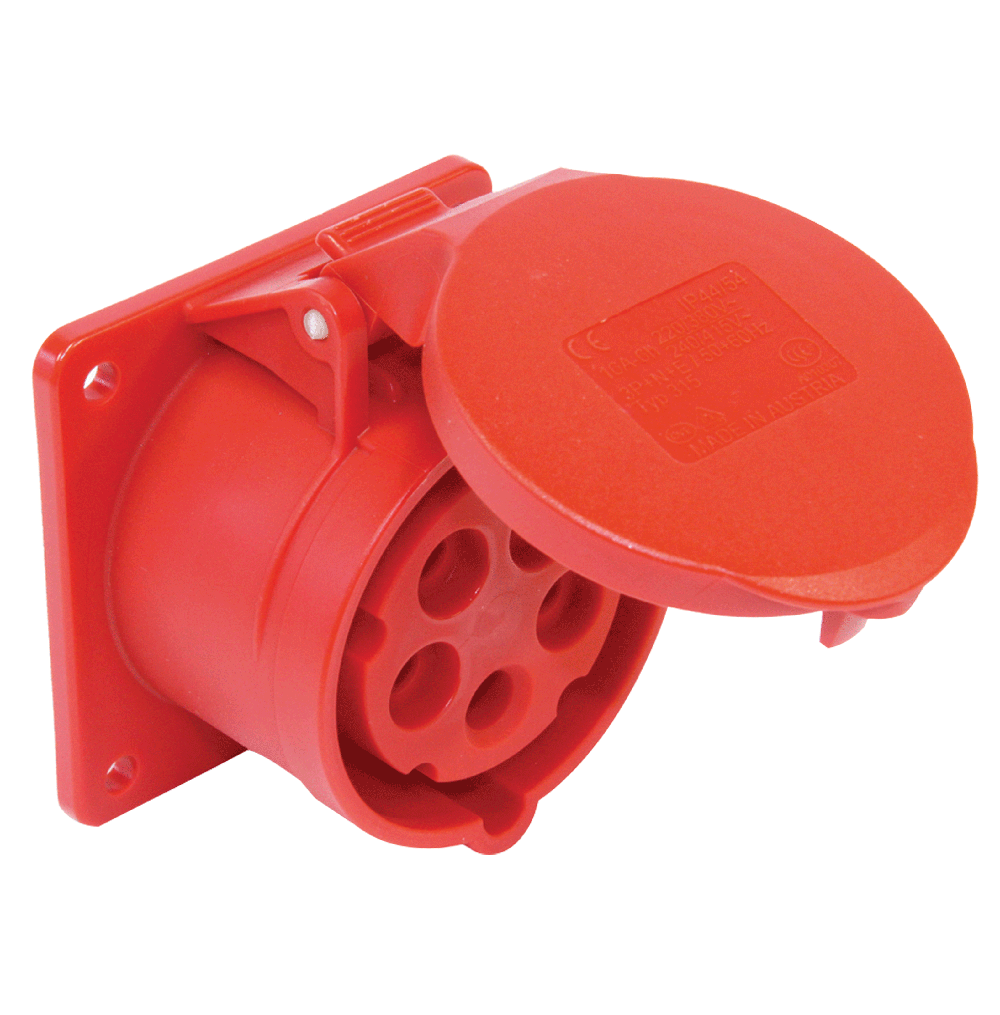 ATLANTIS CEE Series 16Amp. 230V IP44 3P+E Straight Flange Socket 50/60Hz – 9h