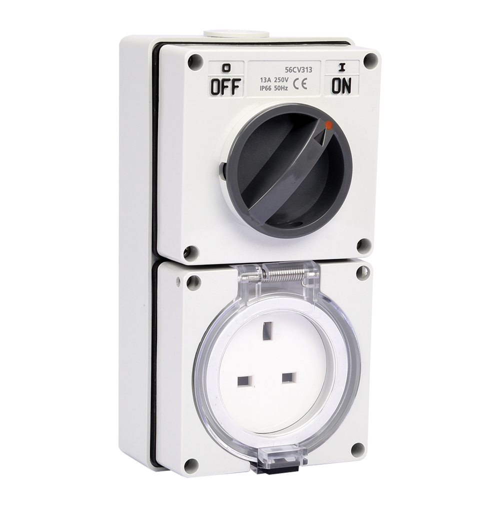 ATLANTIS 56Series 13Amp. 250V IP66 3Pole Surface Mounted Combination Switched Socket Outlet