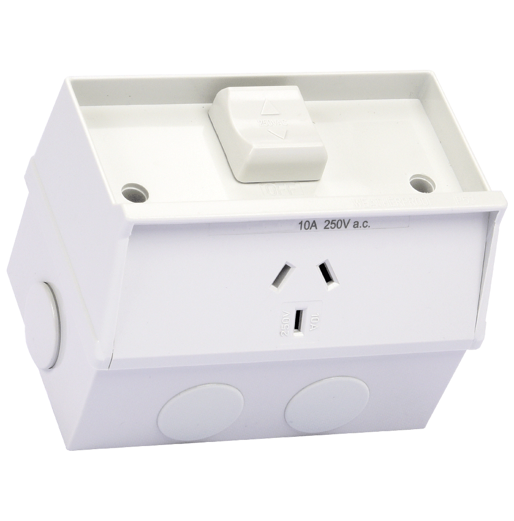 ATLANTIS 56Series 10/15Amp. 250V IP53 1Gang Surface Mount Switched Socket Outlet (Aus.)