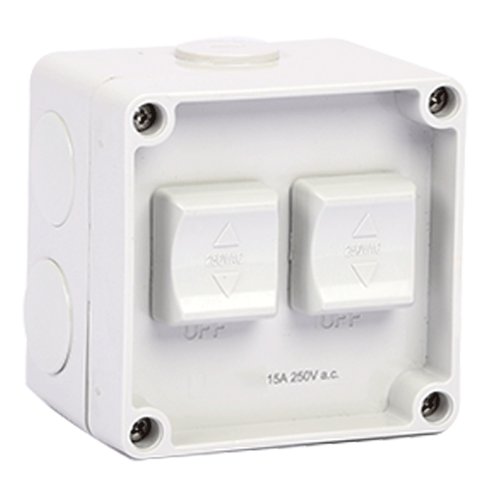 ATLANTIS 56Series 16Amp. 250V IP56 2Gang Surface Mounted Switch