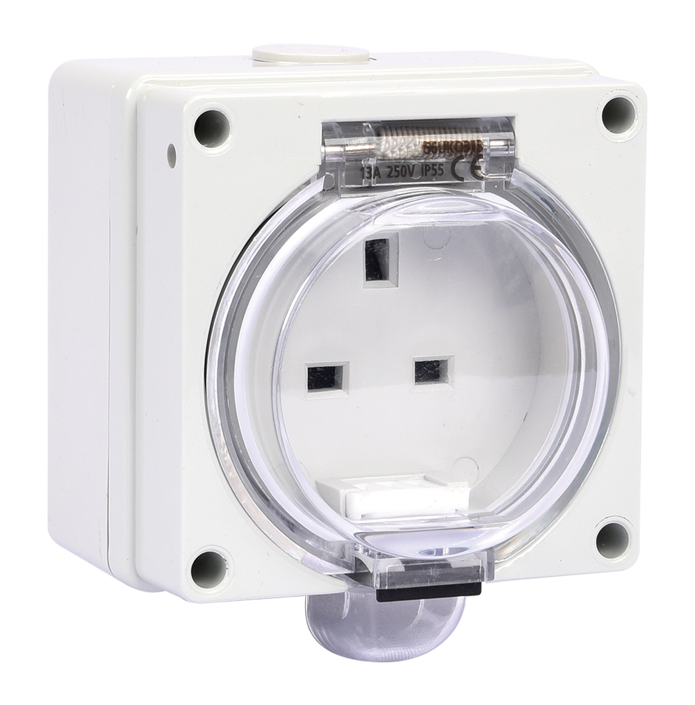 ATLANTIS 56Series 13Amp. 250V IP65 3Pole Surface Mounted Socket Outlet with Front Flap