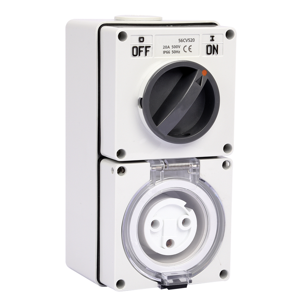 ATLANTIS 56Series 32Amp. 250V IP66 3Pole Surface Mounted Combination Switched Socket Outlet