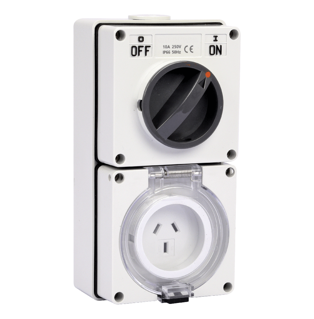 ATLANTIS 56Series 15Amp. 250V IP66 3Pole Surface Mounted Combination Switched Socket Outlet (Aus.)