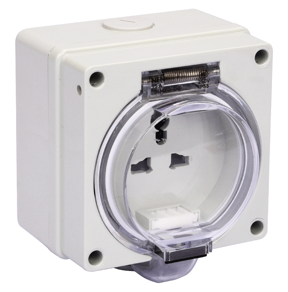 ATLANTIS 56Series 15Amp. 250V IP65 Multi 2Pole Surface Mounted Socket Outlet with Front Flap