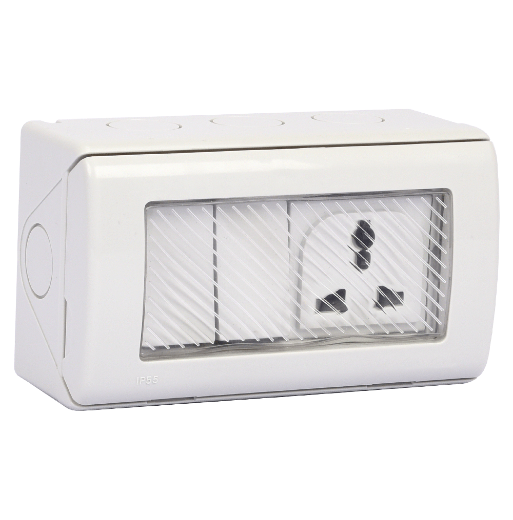 ATLANTIS 56Series 15Amp. 250V IP55 2Gang Surface Mount Switched Socket Outlet