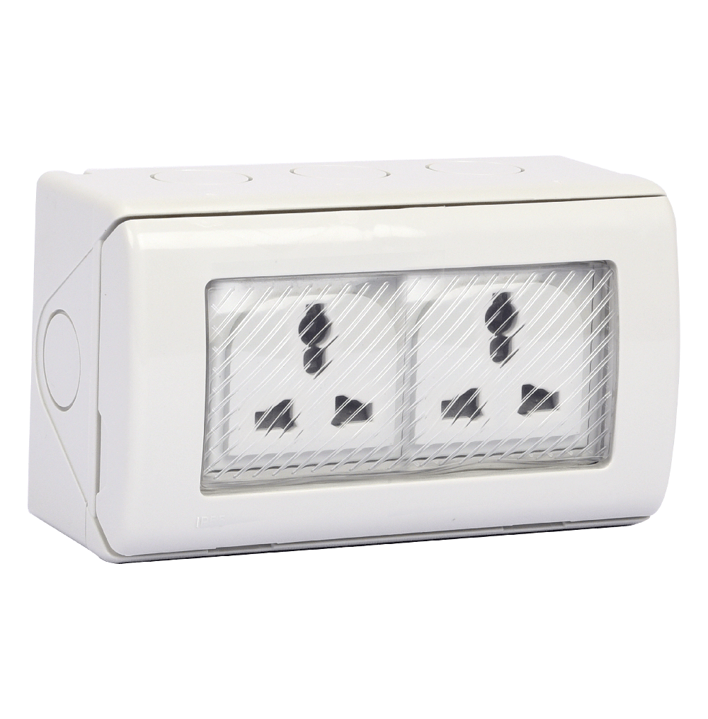 ATLANTIS 56Series 15Amp. 250V IP55 Twin Surface Mount Socket Outlet