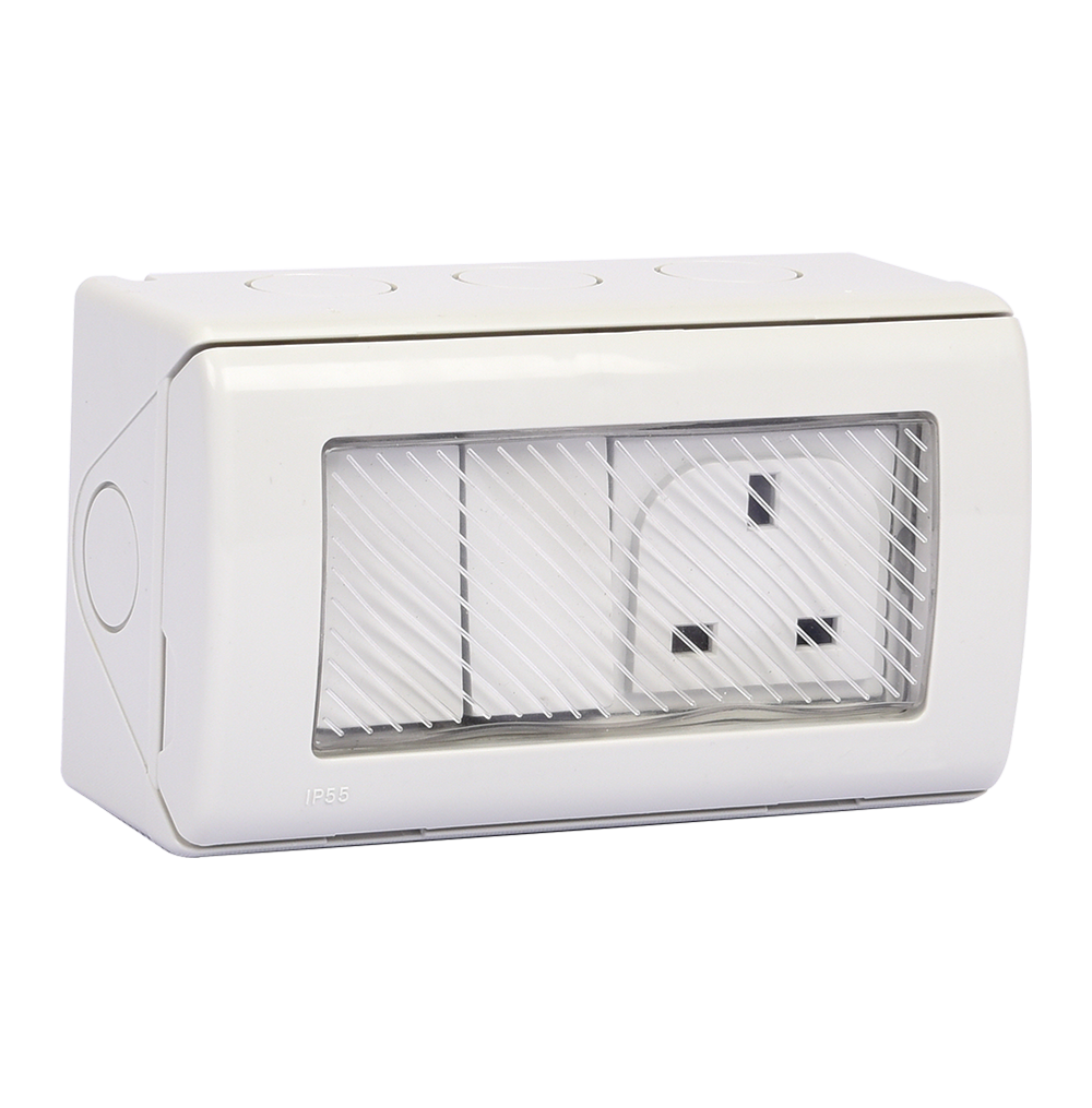 ATLANTIS 56Series 13Amp. 250V IP55 2Gang Surface Mount Switched Socket Outlet