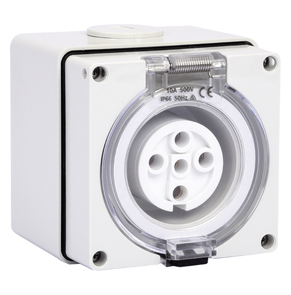 ATLANTIS 56Series 10Amp. 500V IP65 5Pole Surface Mounted Socket Outlet with Front Flap