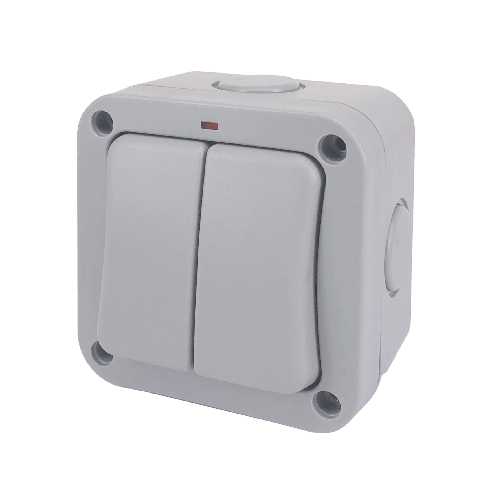 ATLANTIS 20Amp. Weatherproof 2Gang 2Way Switch with Indicator 240V (IP66) Grey