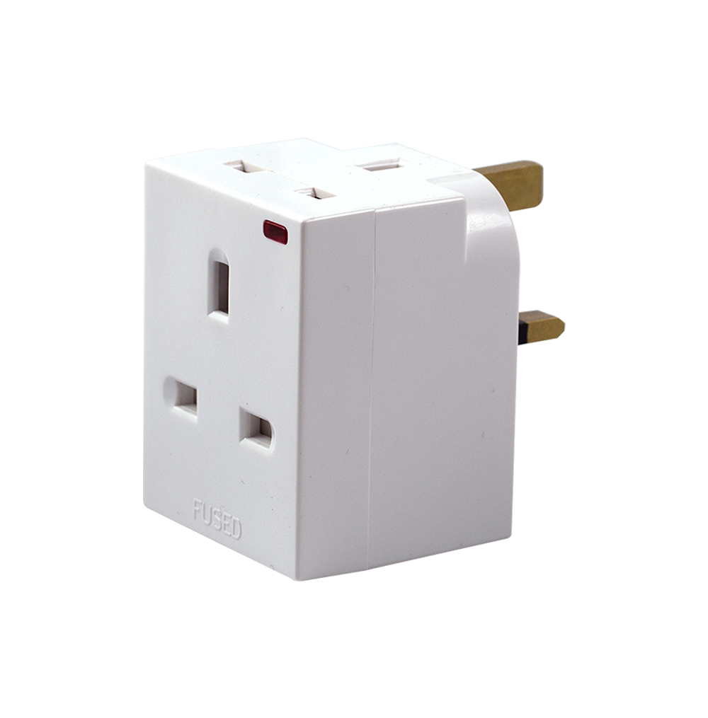 13Amp. 3Way Fused Adapter with Neon White