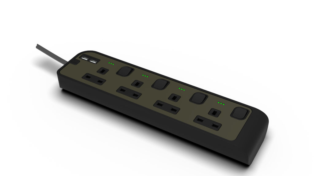 13Amp. 4 Outlet Power Strip with Indicator with 2×4.2USB-A Ports with 3Meter Cord Black Matte
