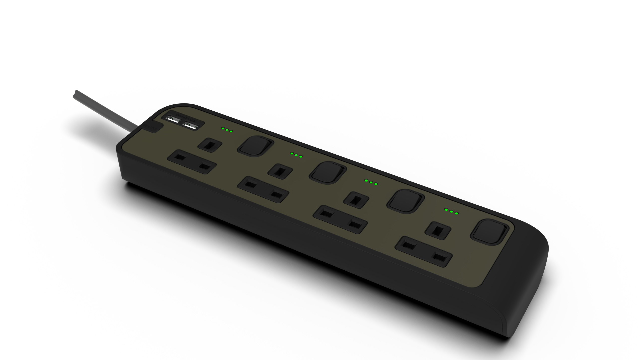 13Amp. 4 Outlet Power Strip with Indicator with 2x4.2USB-A Ports with 3Meter Cord Black Matte