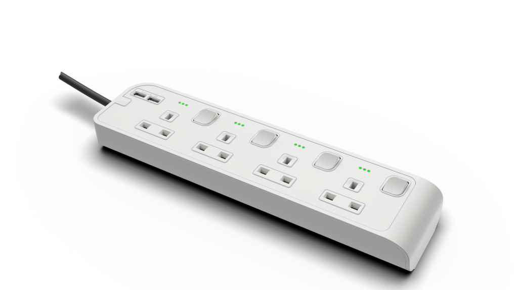 13Amp. 4 Outlet Power Strip with Indicator with 2×4.2USB-A Ports with 5Meter Cord White