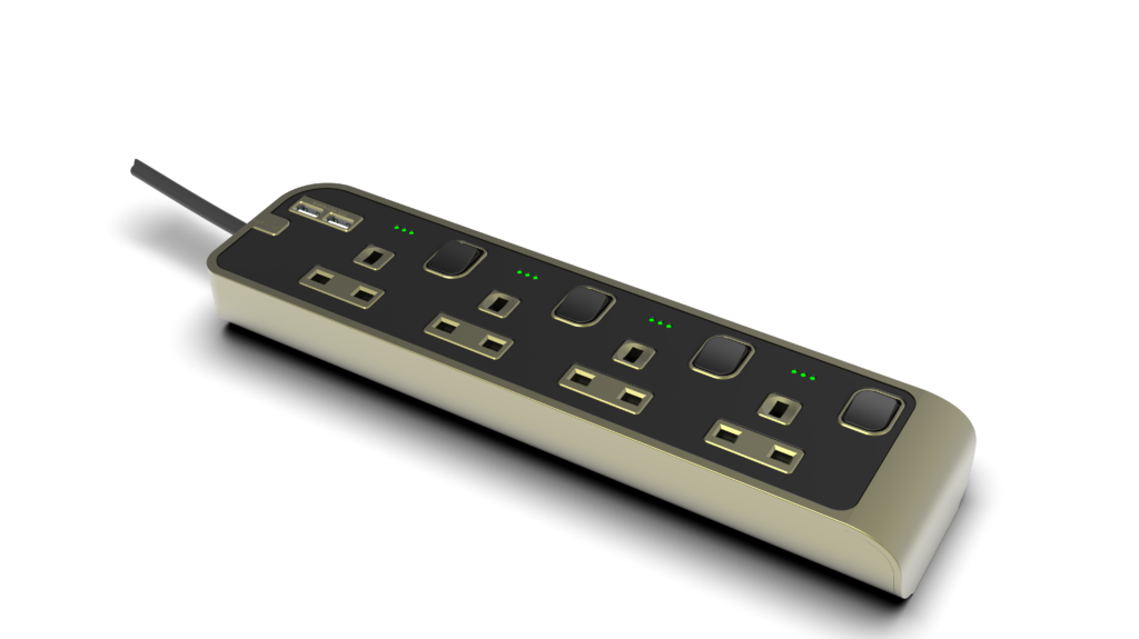 13Amp. 4 Outlet Power Strip with Indicator with 2×4.2USB-A Ports with 10Meter Cord Midnight Green