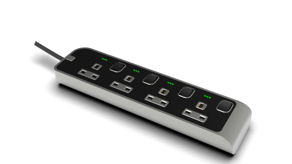 13Amp. 4 Outlet Power Strip with Indicator with 7Meter Cord Silver