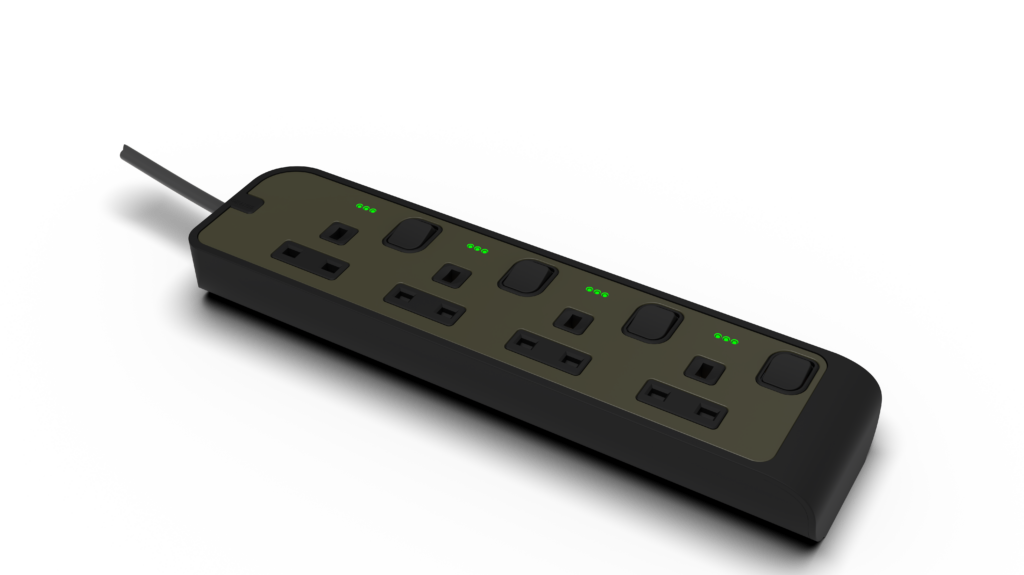 13Amp. 4 Outlet Power Strip with Indicator with 10Meter Cord Black Matte