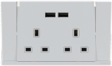 ODESSA 13Amp. 250V Twin Switched Socket Outlet with Radium + 4. 2A USB White