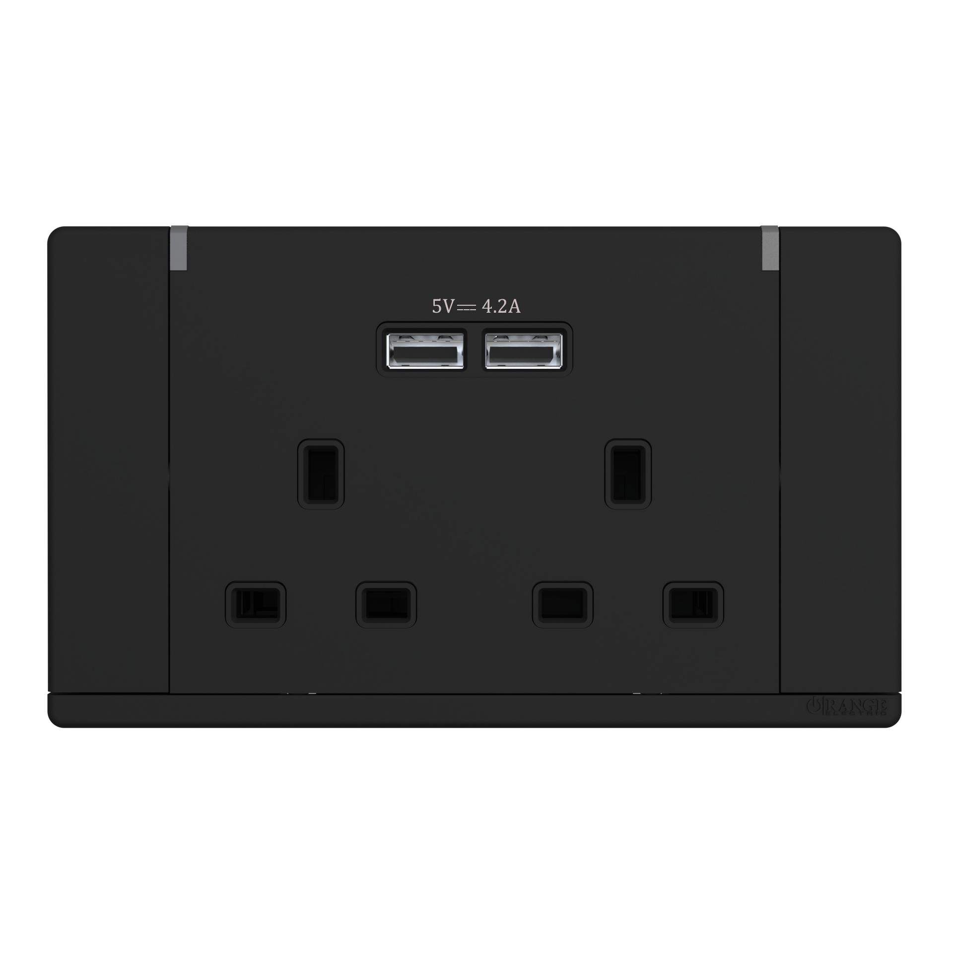 ODESSA 13Amp. 250V Twin Switched Socket Outlet with Radium + 4. 2A USB Black Matte
