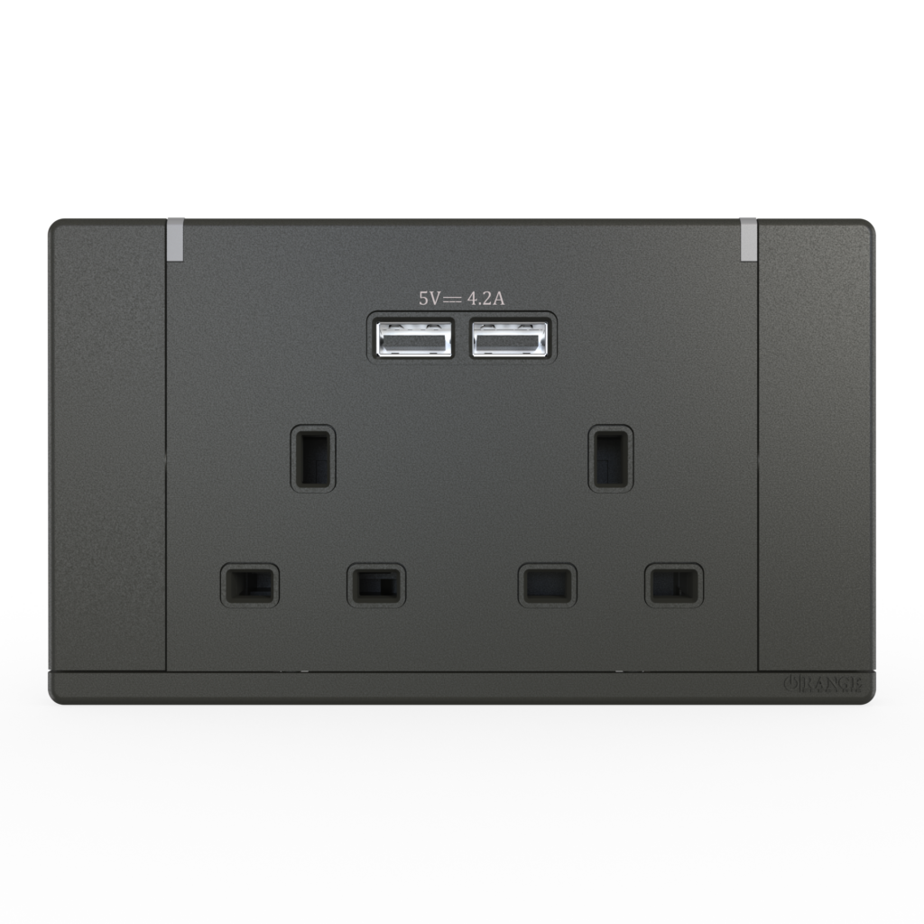 ODESSA 13Amp. 250V Twin Switched Socket Outlet with Radium + 4. 2A USB Pearl Gunmetal