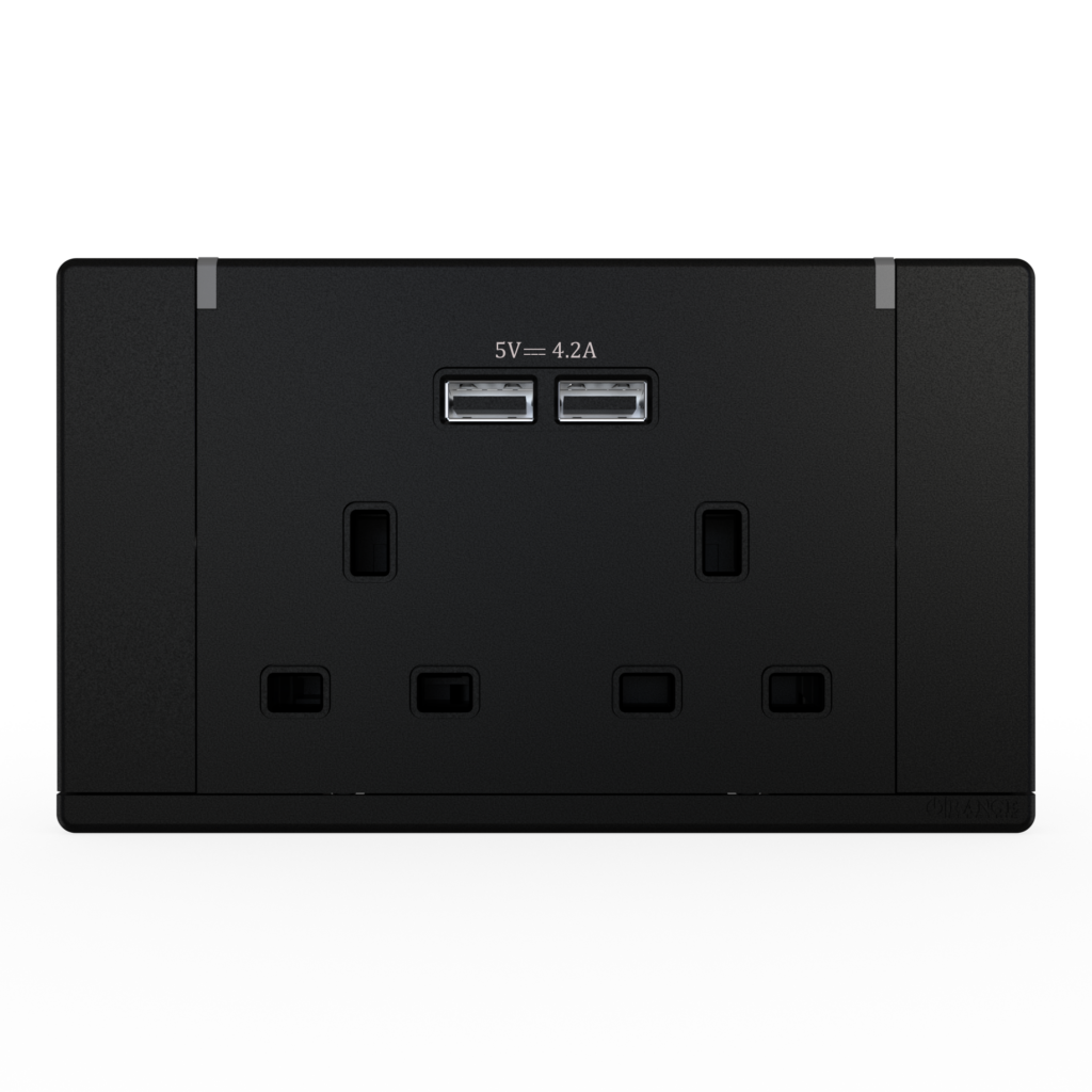 ODESSA 13Amp. 250V Twin Switched Socket Outlet with Radium + 4. 2A USB Pearl Black