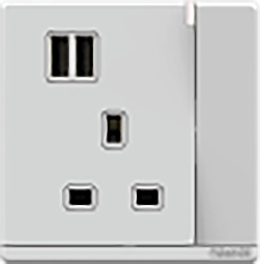 ODESSA 13Amp. 250V Single Switched Socket Outlet with Radium + 3.4 USB White