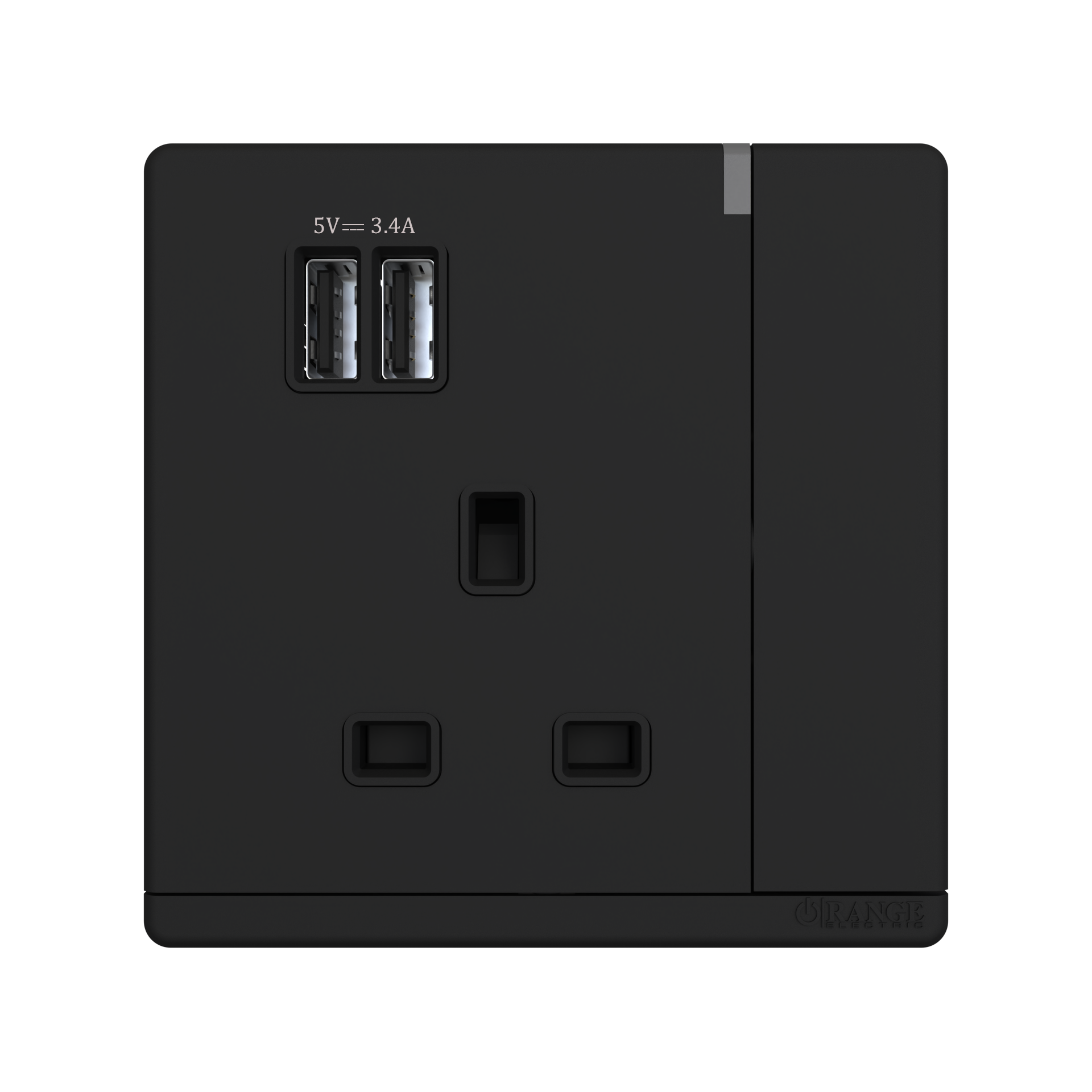 ODESSA 13Amp. 250V Single Switched Socket Outlet with Radium + 3.4 USB Black Matte