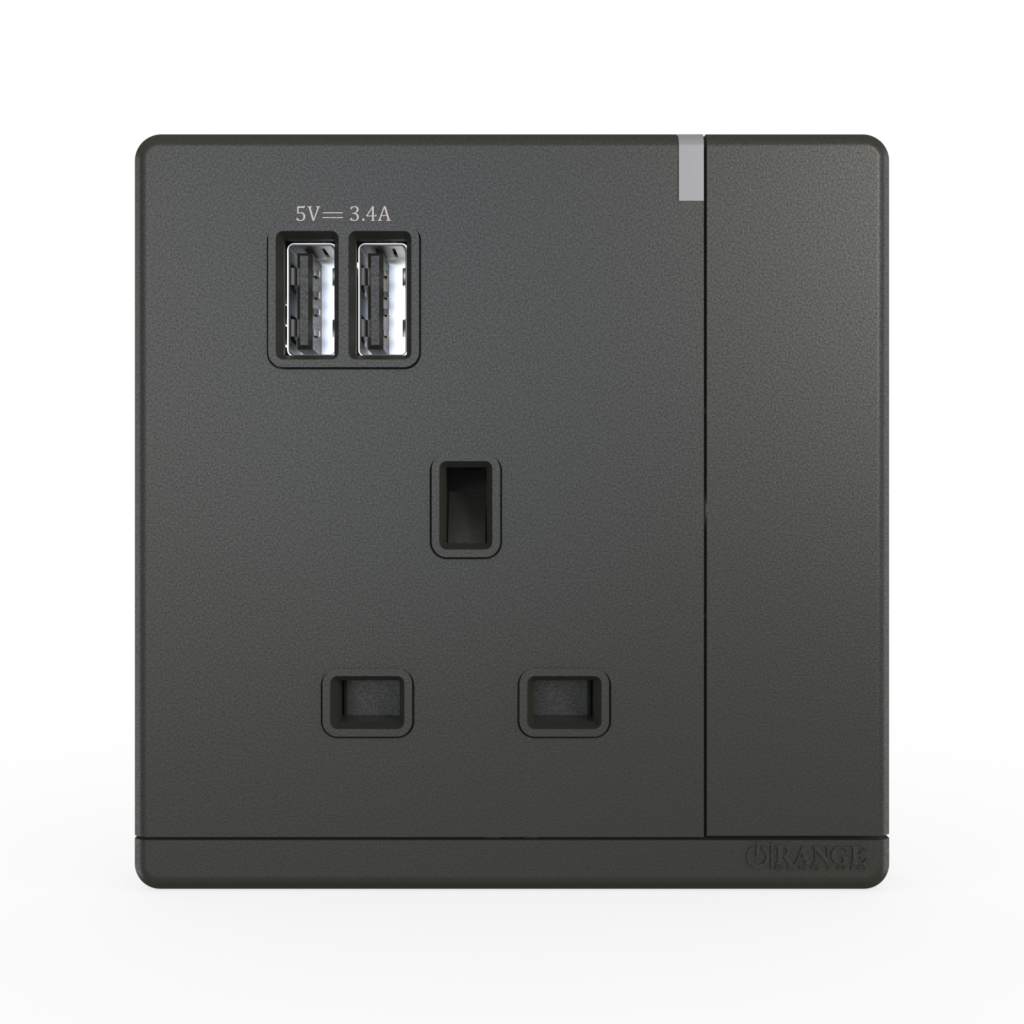 ODESSA 13Amp. 250V Single Switched Socket Outlet with Radium + 3.4 USB Pearl Gunmetal