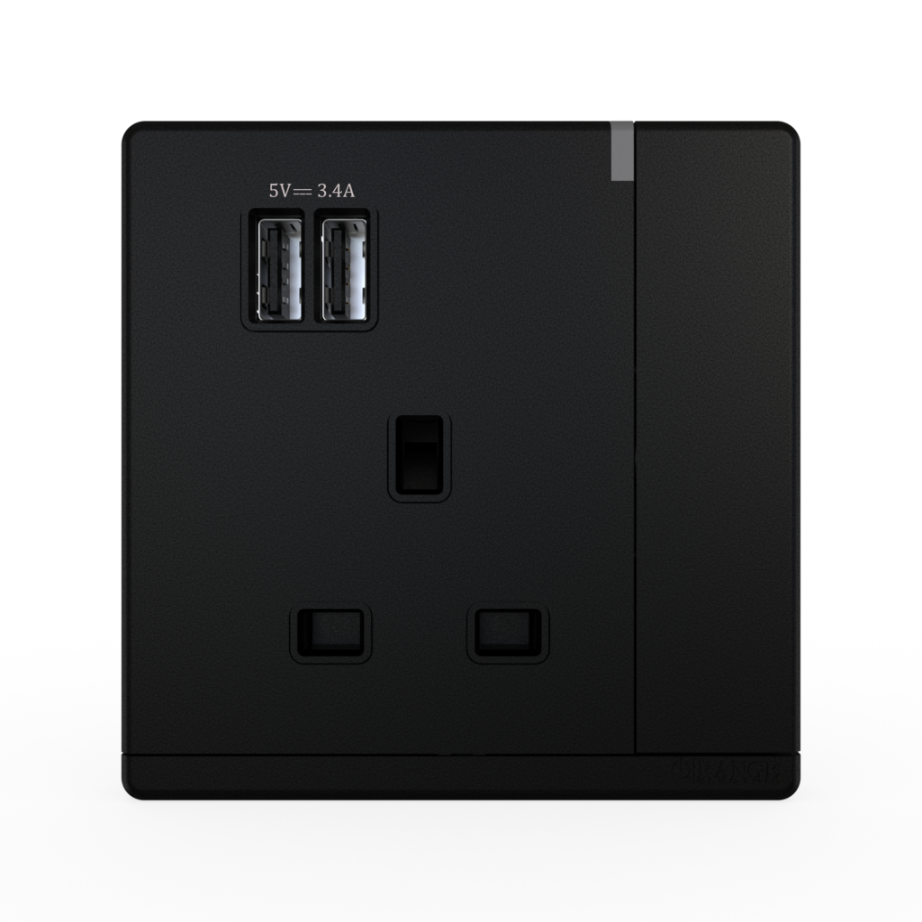ODESSA 13Amp. 250V Single Switched Socket Outlet with Radium + 3.4 USB Pearl Black